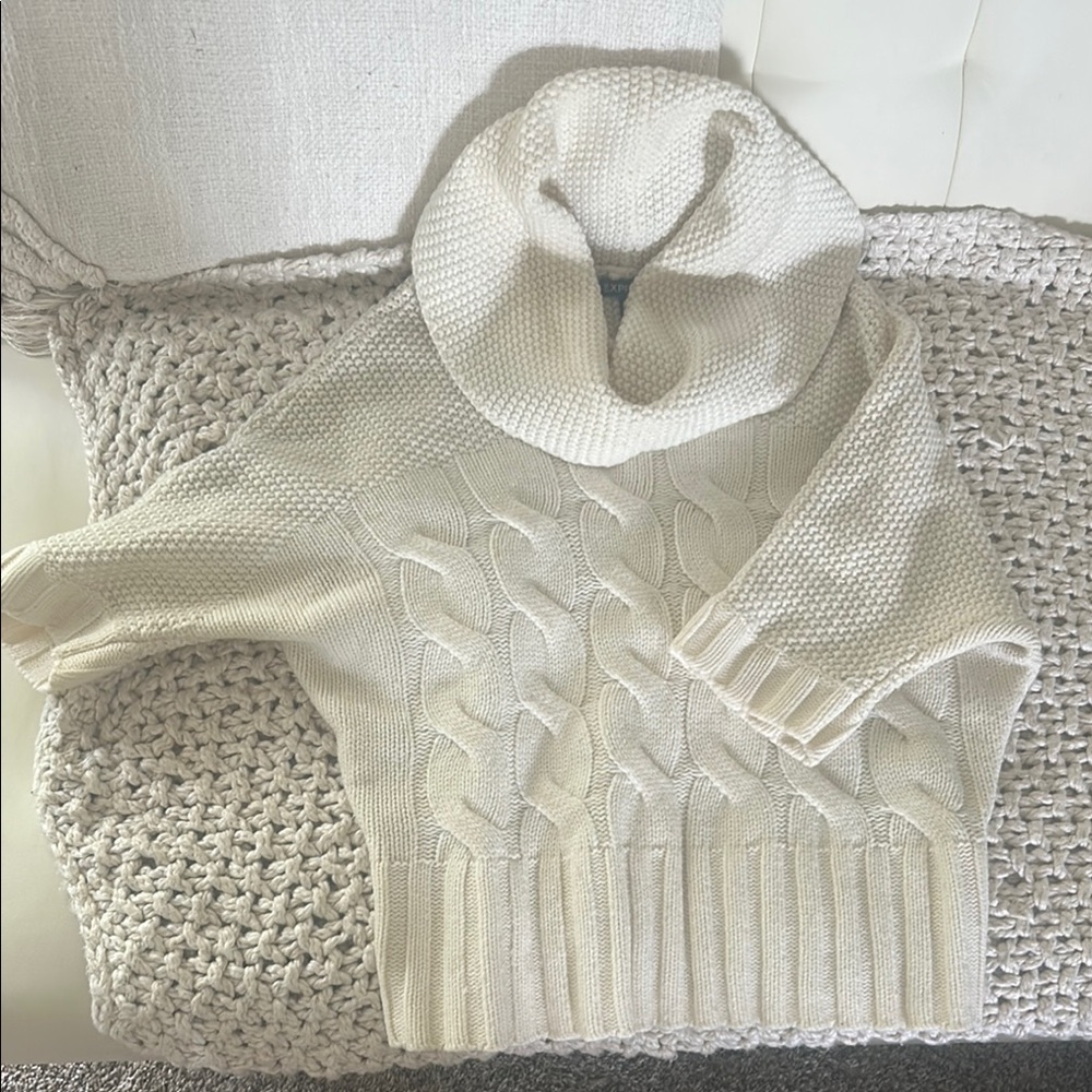 Express Cream Chunky Cable Knit Turtleneck Sweater